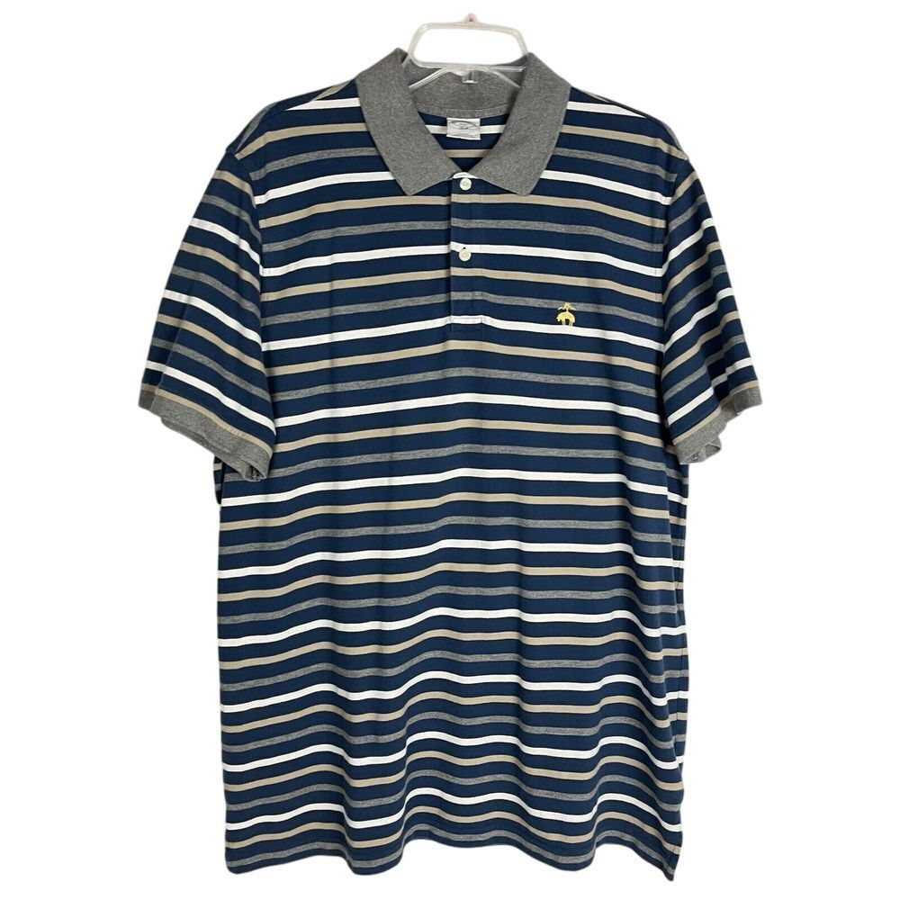 Brooks Brothers Mens Short Sleeve Royal Blue Tan Polo Shirt Size XXL Slim